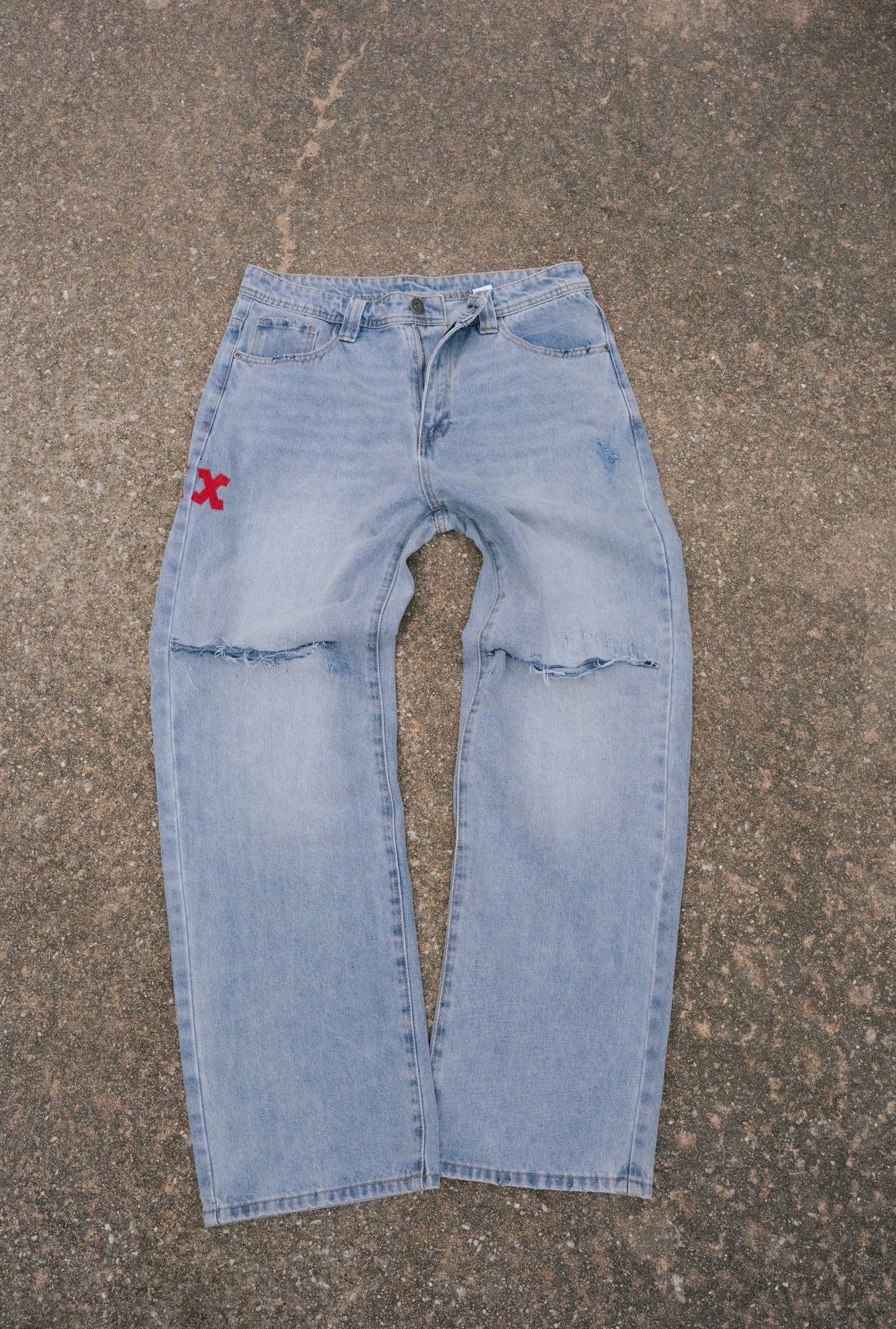 ( Baggy Distressed Denim